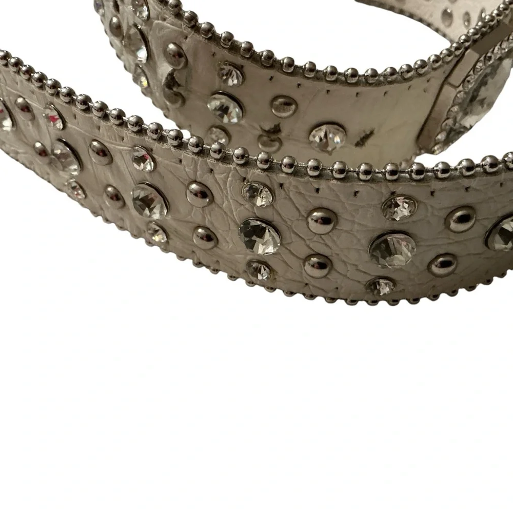 Western rhinestone studded belt cowgirl rodeo pageant bling buckle white large